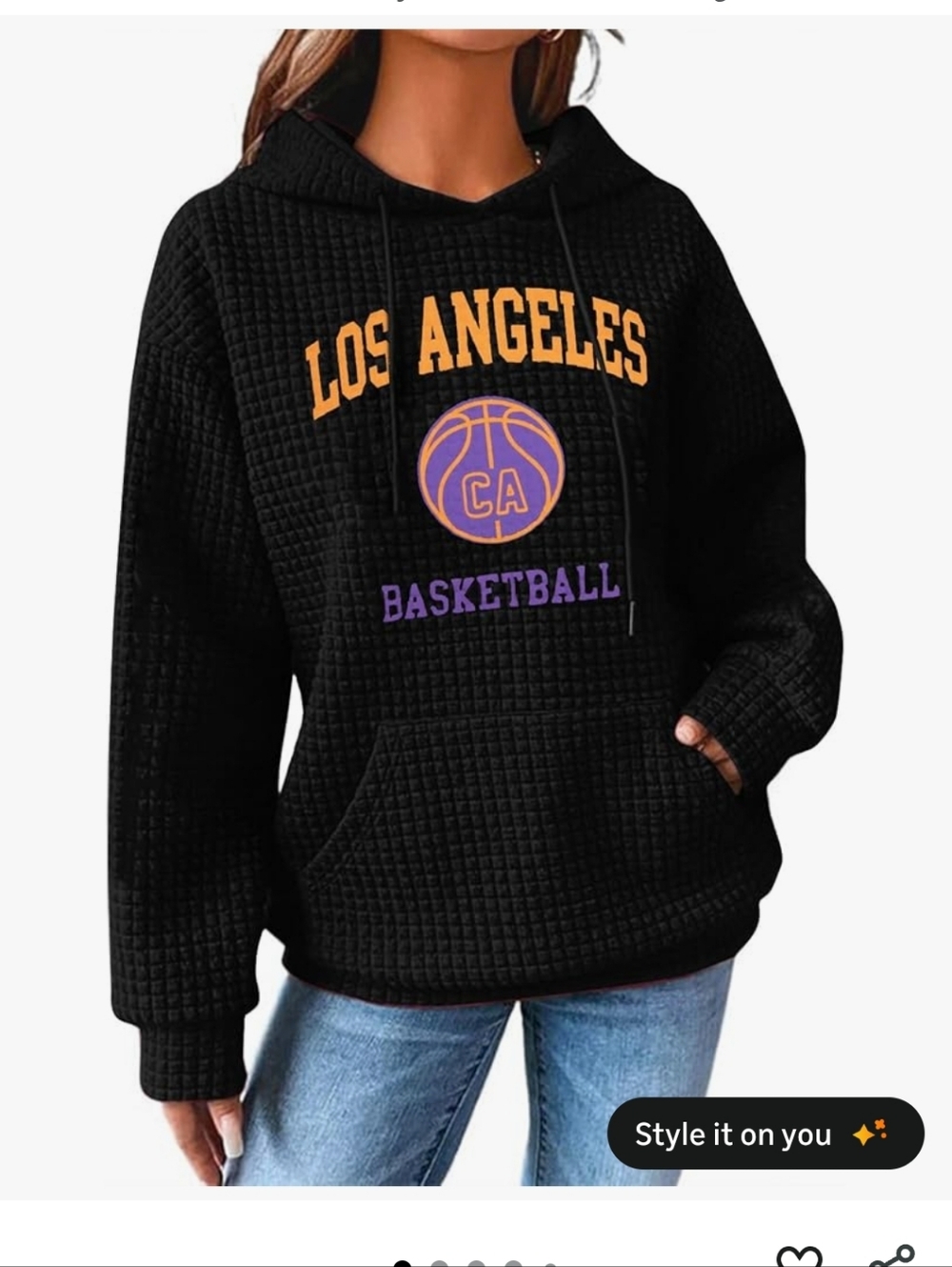 Game Day Hooded Waffle Knit Hoodie Los ANGELES Basketball XL New